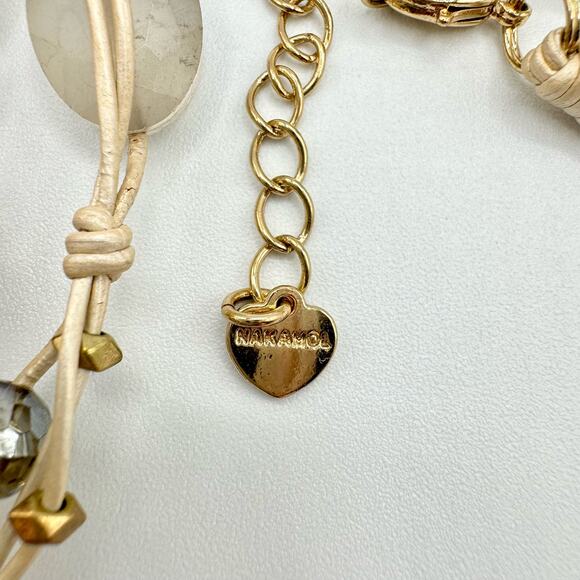 Nakamol Knotted Pearlized Leather Glass Bead Necklace Gray Tones Neutral Boho - Picture 9 of 14